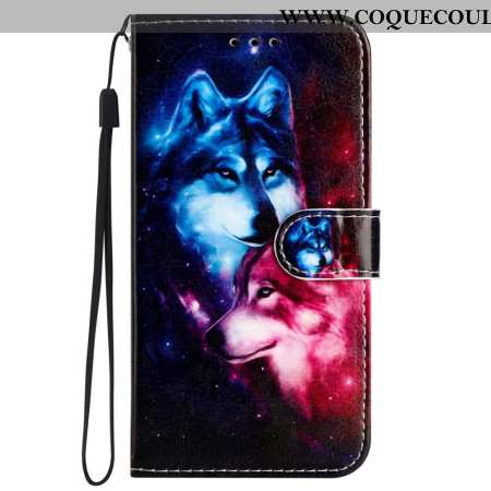 Housse Samsung Galaxy S24 5G Couple de Loups à Lanière