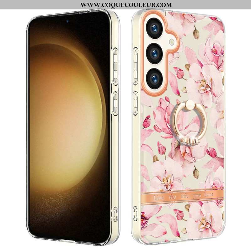 Coque Samsung Galaxy S24 5G avec Anneau-Support Florale