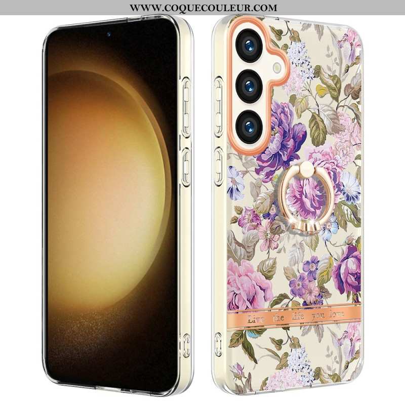 Coque Samsung Galaxy S24 5G avec Anneau-Support Florale