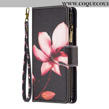 Housse pour Samsung Galaxy S24 5G Portefeuille Fleur Rose à Lanière