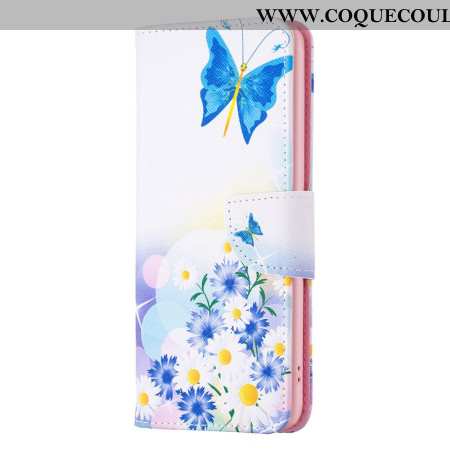 Housse Samsung Galaxy S24 5G Papillons et Fleurs Bleus