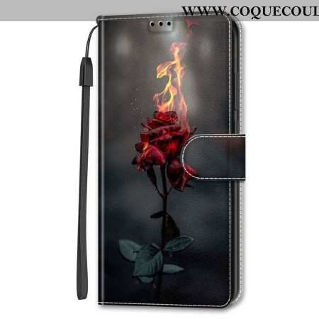 Housse Samsung Galaxy S24 5G Rose Feu à Lanière