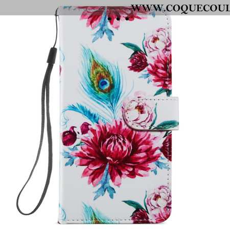 Housse Samsung Galaxy S24 5G Fleurs Colorées à Lanière