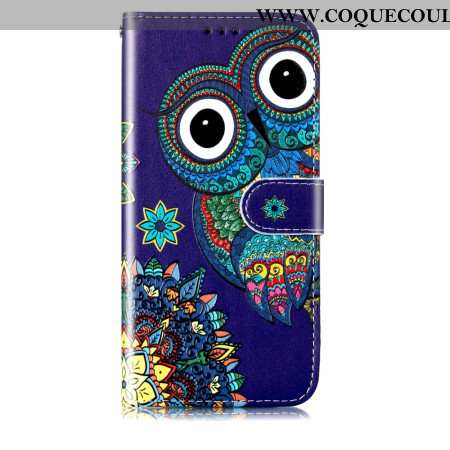 Housse Samsung Galaxy S24 5G Chouette Bleue à Lanière