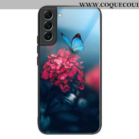 Coque pour Samsung Galaxy S24 5G Verre Trempé Papillon Bleu