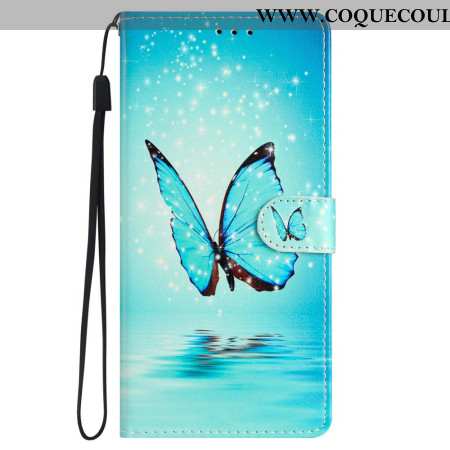 Housse Samsung Galaxy S24 5G Papillons Bleus à Lanière