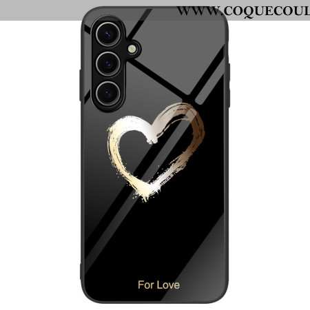 Coque Samsung Galaxy S24 FE Verre Trempé Coeur Doré sur Fond Noir