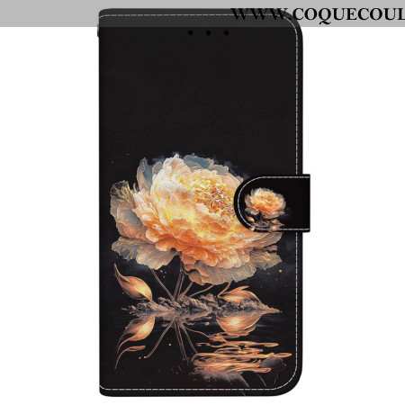 Housse Samsung Galaxy S24 FE Pivoine Dorée à Lanière