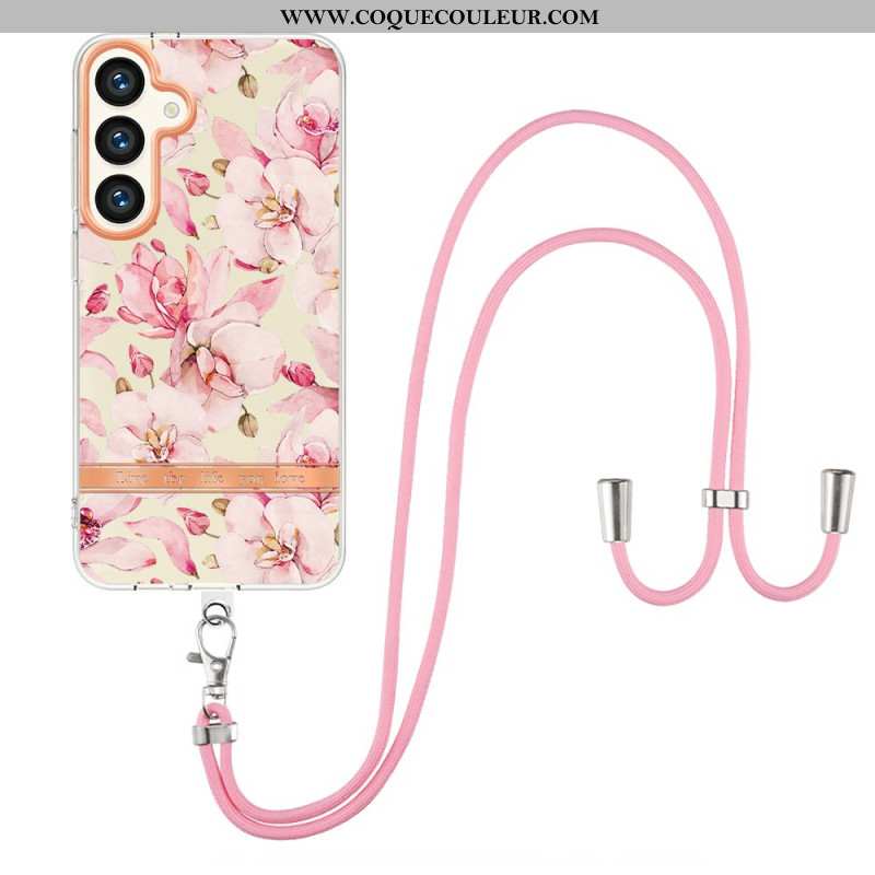 Coque à Cordon Samsung Galaxy S24 Plus 5G Motif Floral