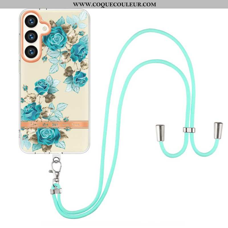 Coque à Cordon Samsung Galaxy S24 Plus 5G Motif Floral