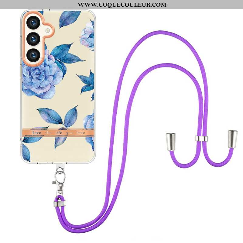 Coque à Cordon Samsung Galaxy S24 Plus 5G Motif Floral