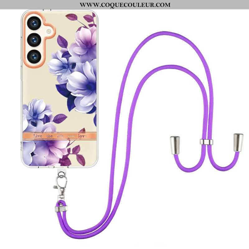 Coque à Cordon Samsung Galaxy S24 Plus 5G Motif Floral