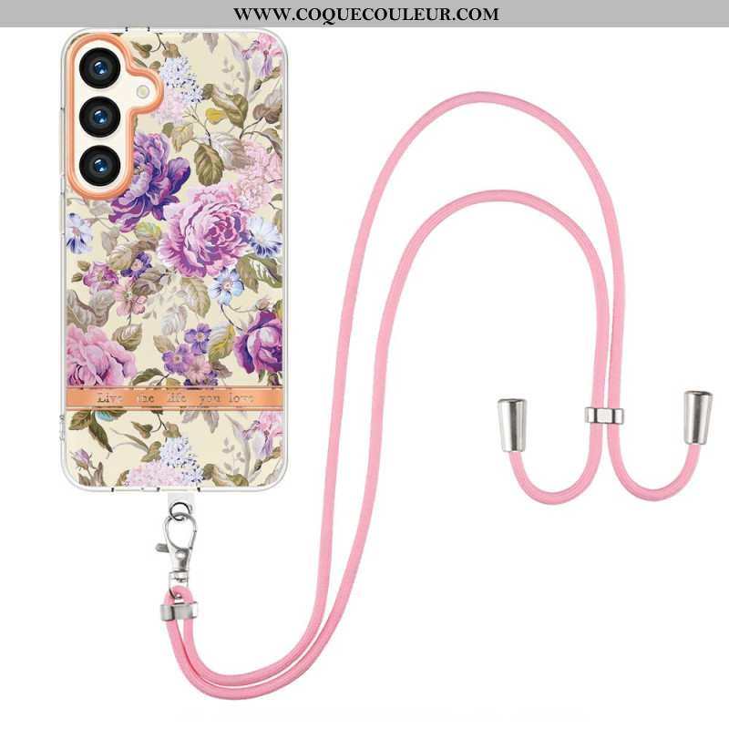 Coque à Cordon Samsung Galaxy S24 Plus 5G Motif Floral