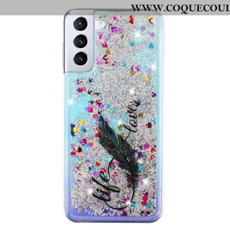 Coque Samsung Galaxy S24 Plus 5G Paillettes Liquides et Plumes