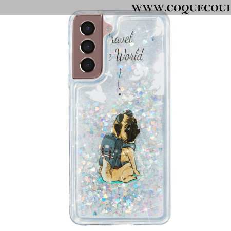 Coque Samsung Galaxy S24 Plus 5G Paillettes Liquides Chien