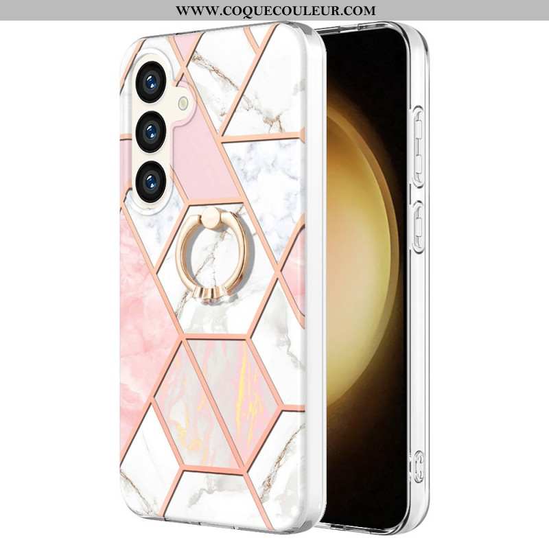 Coque Samsung Galaxy S24 Plus 5G Anneau-Support Marbre Géométrique