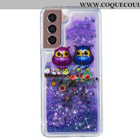 Coque Samsung Galaxy S24 Plus 5G Paillettes Liquides Deux Hiboux