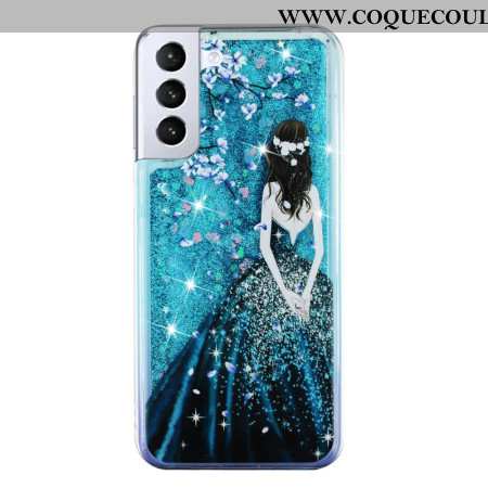 Coque Samsung Galaxy S24 Plus 5G Liquide à Paillettes Fille Bleue