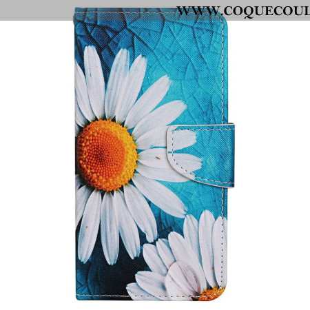 Housse Samsung Galaxy S24 Ultra 5G Grandes Chrysanthèmes à Lanière