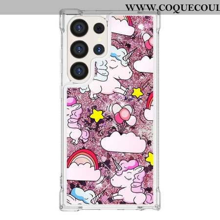 Coque Samsung Galaxy S24 Ultra 5G Paillettes Licornes dans les Nuages