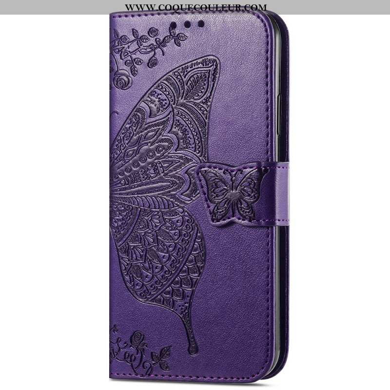 Housse Samsung Galaxy S24 Ultra 5G Papillon Baroque à Lanière