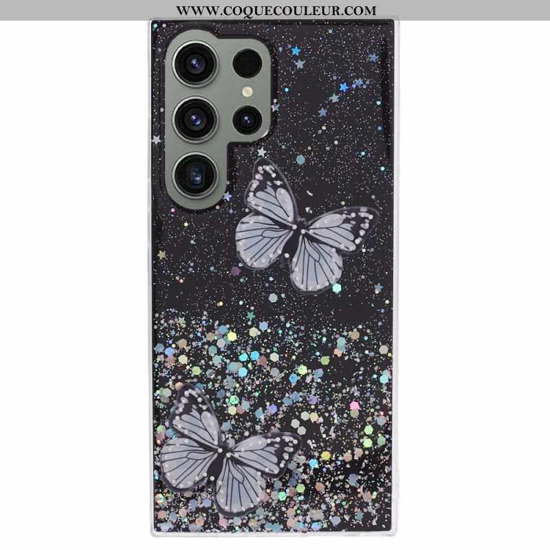 Coque Samsung Galaxy S24 Ultra 5G Paillettes avec Papillons