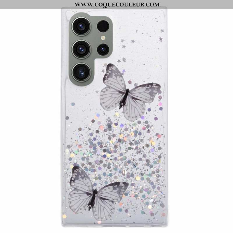 Coque Samsung Galaxy S24 Ultra 5G Paillettes avec Papillons