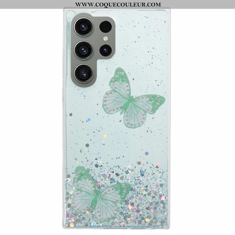 Coque Samsung Galaxy S24 Ultra 5G Paillettes avec Papillons