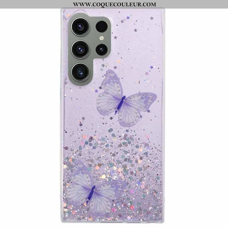 Coque Samsung Galaxy S24 Ultra 5G Paillettes avec Papillons