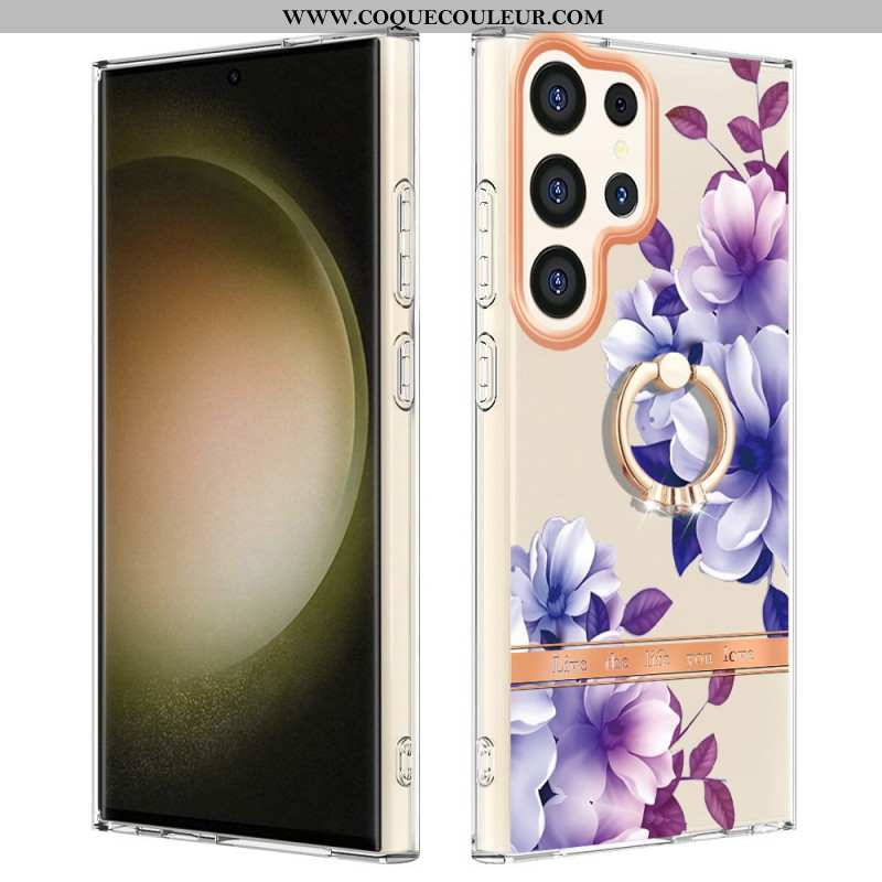 Coque Samsung Galaxy S24 Ultra 5G avec Anneau-Support Florale