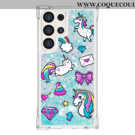 Coque Samsung Galaxy S24 Ultra 5G Paillettes Licornes et Diamants