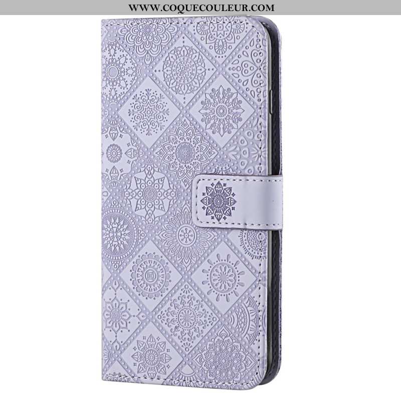 Housse Samsung Galaxy S24 Ultra 5G Motif Floral Ethnique à Lanière