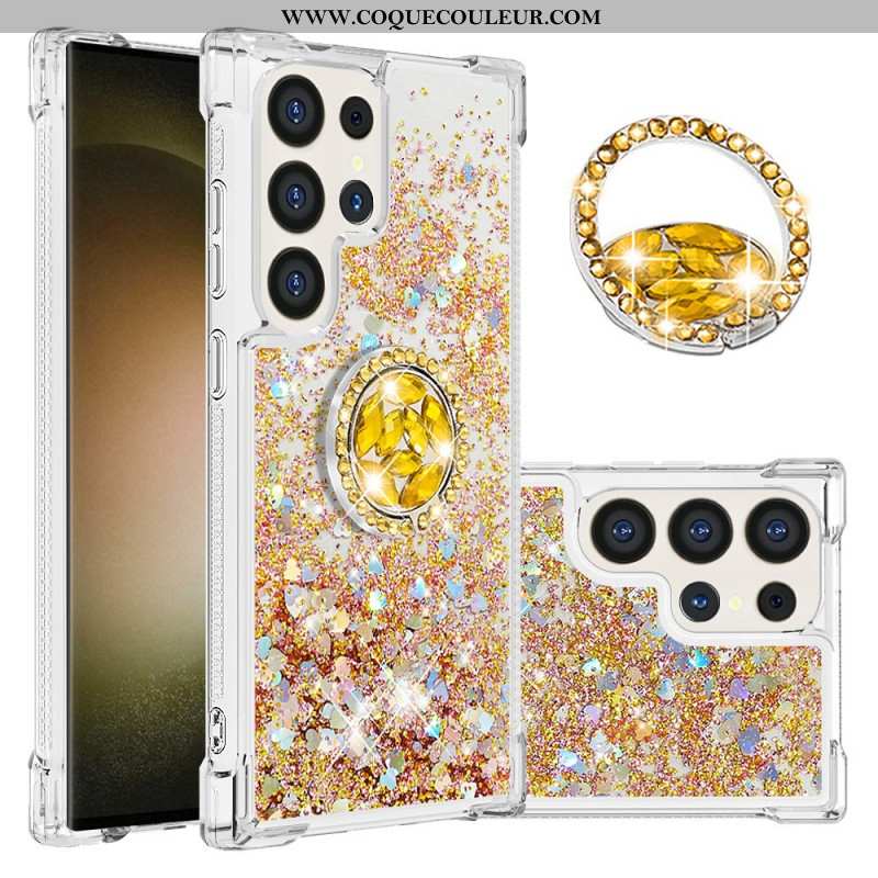 Coque Samsung Galaxy S24 Ultra 5G Paillettes avec Anneau-Support