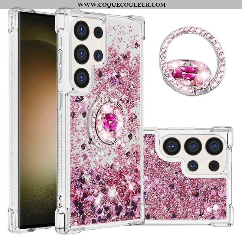 Coque Samsung Galaxy S24 Ultra 5G Paillettes avec Anneau-Support