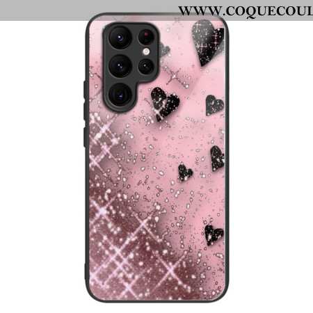 Coque Samsung Galaxy S24 Ultra 5G Verre Trempé Coeurs Roses