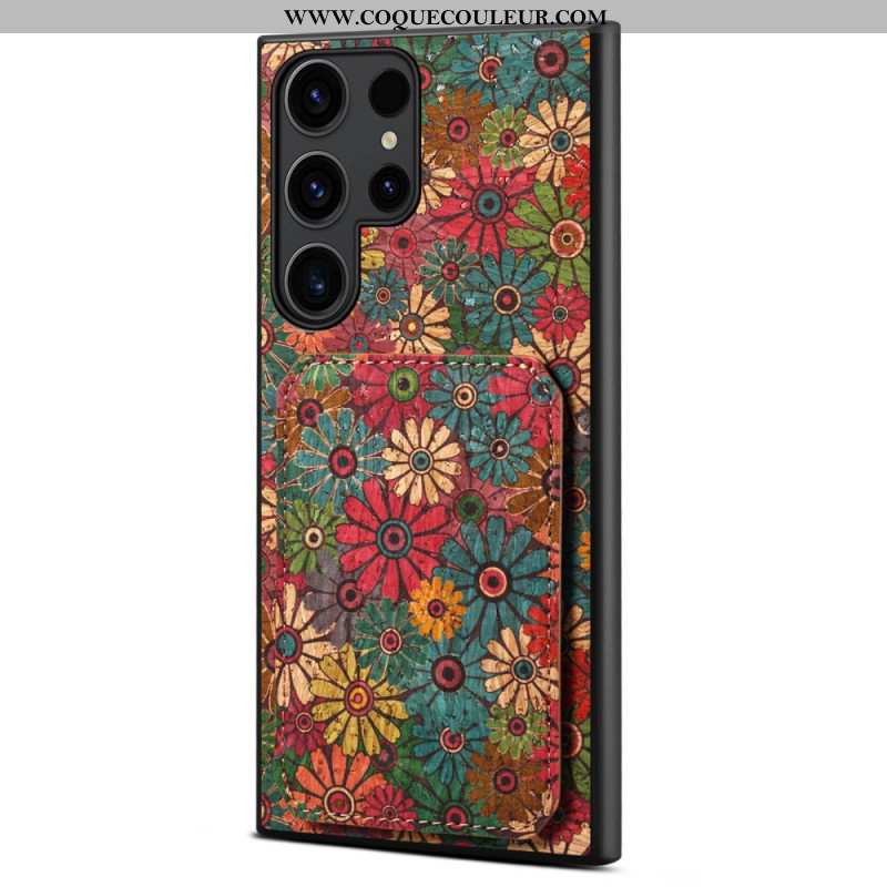 Coque Samsung Galaxy S24 Ultra 5G avec Porte-Cartes Florale