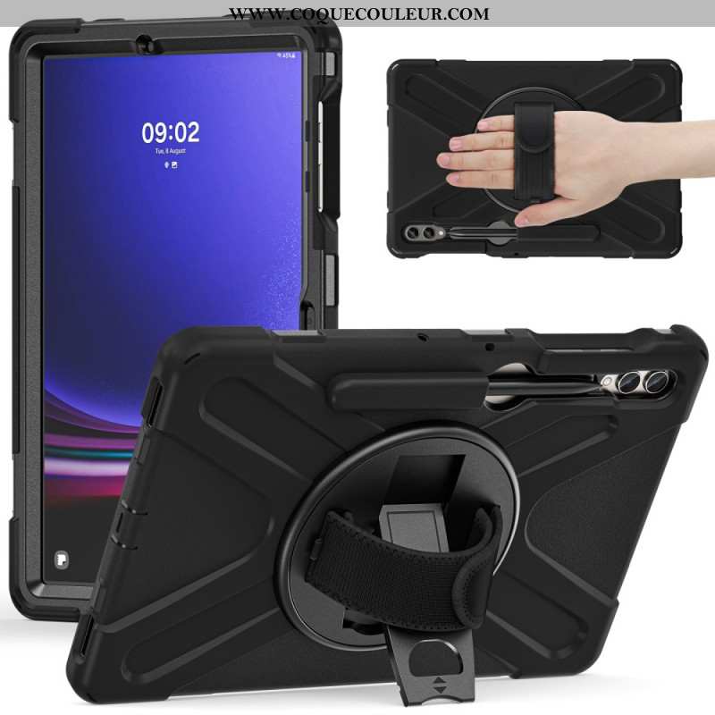 Coque Samsung Galaxy Tab S9 FE Plus / S9 Plus / S8 Plus / S7 Plus Sangle et Support