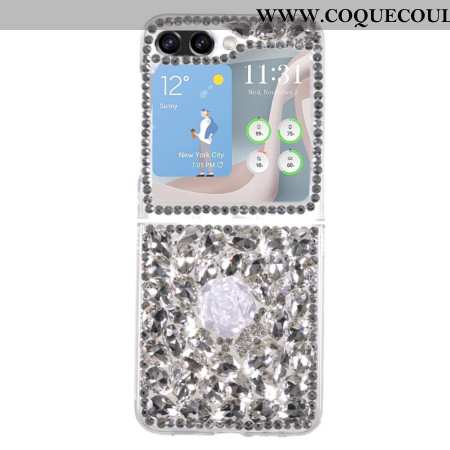 Coque Samsung Galaxy Z Flip 5 Breloques Rose Blanche