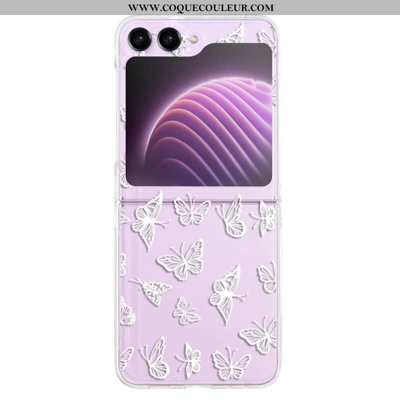 Coque Samsung Galaxy Z Flip 5 Transparente Papillons Noirs ou Blancs