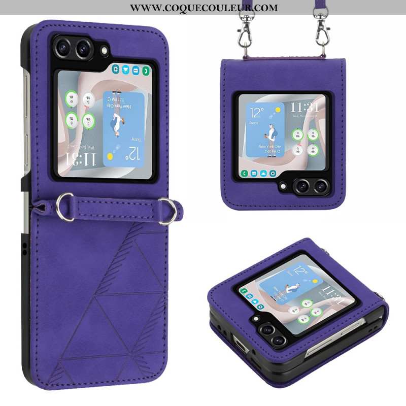 Coque Samsung Galaxy Z Flip 5 Triangles avec Bandoulière