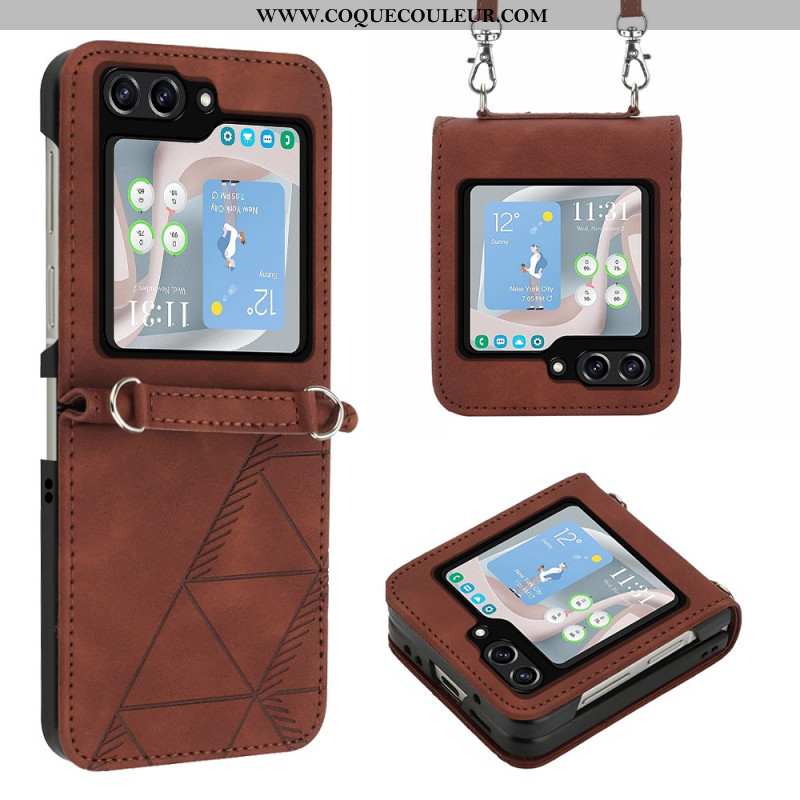 Coque Samsung Galaxy Z Flip 5 Triangles avec Bandoulière