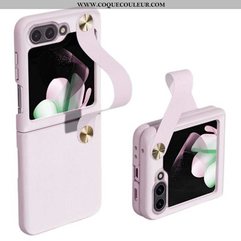 Coque Samsung Galaxy Z Flip 6 Ultra-Mince Sangle en Cuir GKK