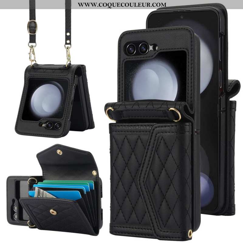 Coque Samsung Galaxy Z Flip 6 Porte-Cartes Bandoulière et Lanière