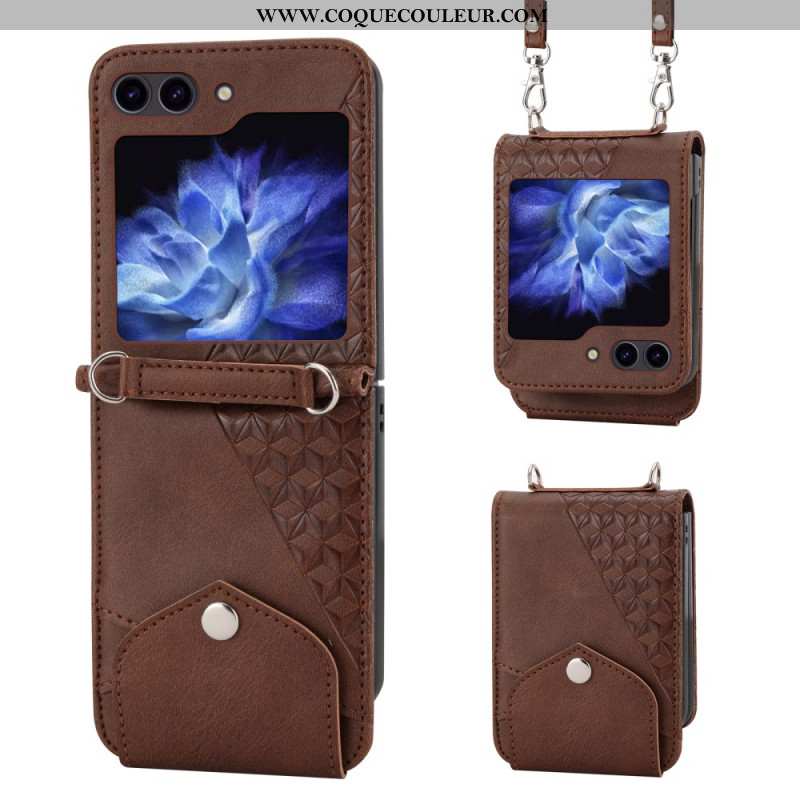 Coque Samsung Galaxy Z Flip 6 Simili Cuir Frise avec bandoulière