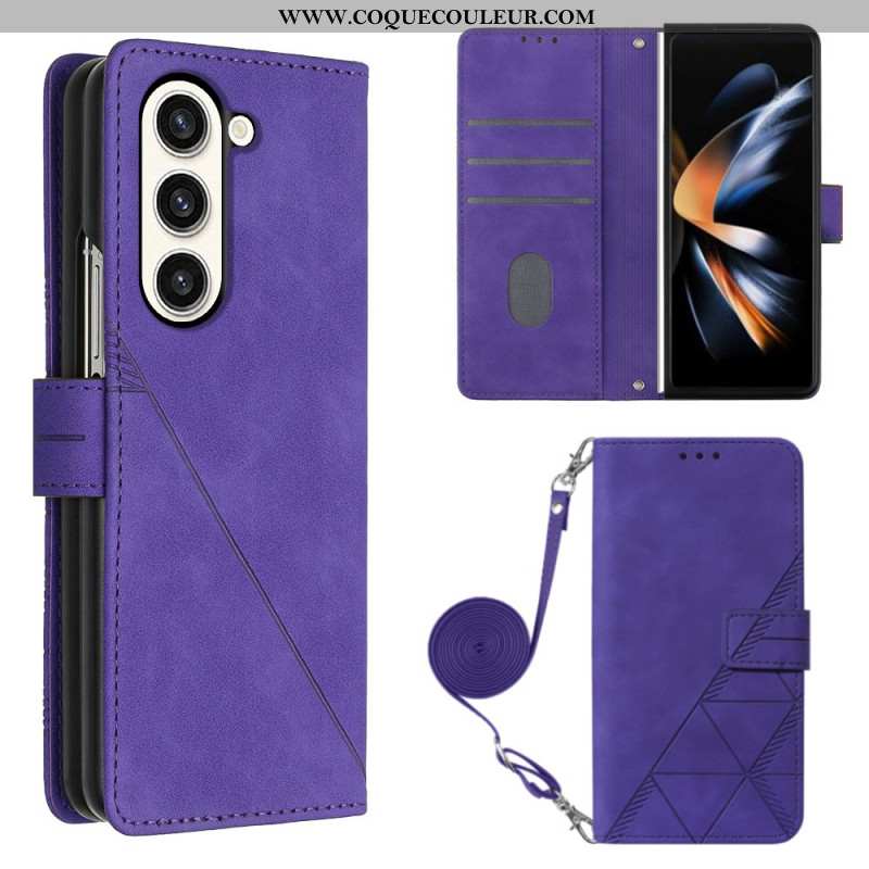 Housse Samsung Galaxy Z Fold 5 Motif Triangles avec Bandoulière