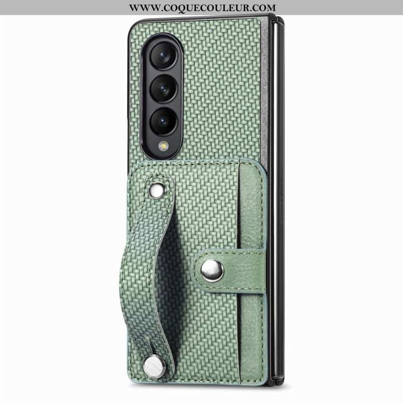 Coque Samsung Galaxy Z Fold 5 Fibre Carbone Porte-Cartes et Sangle