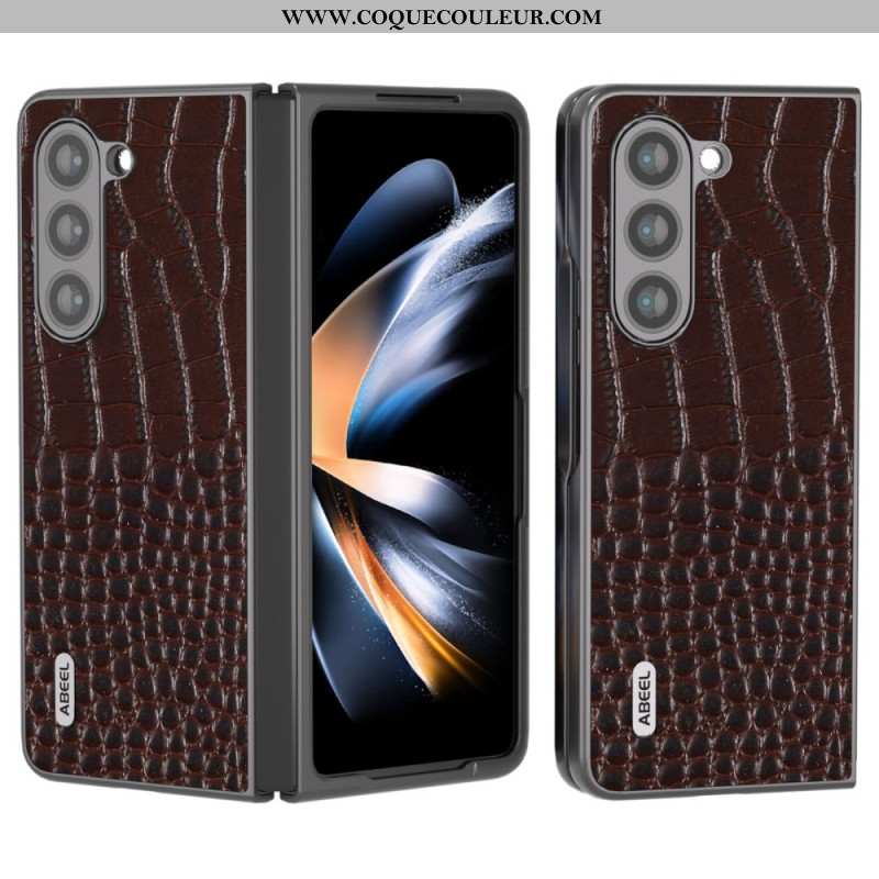 Coque Samsung Galaxy Z Fold 5 Vrai Cuir Effet Croco ABEEL