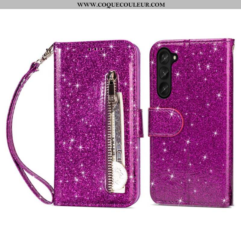 Housse Samsung Galaxy Z Fold 5 Porte-Monnaie Paillettes à Lanière