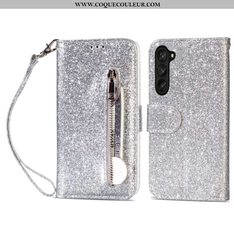 Housse Samsung Galaxy Z Fold 5 Porte-Monnaie Paillettes à Lanière