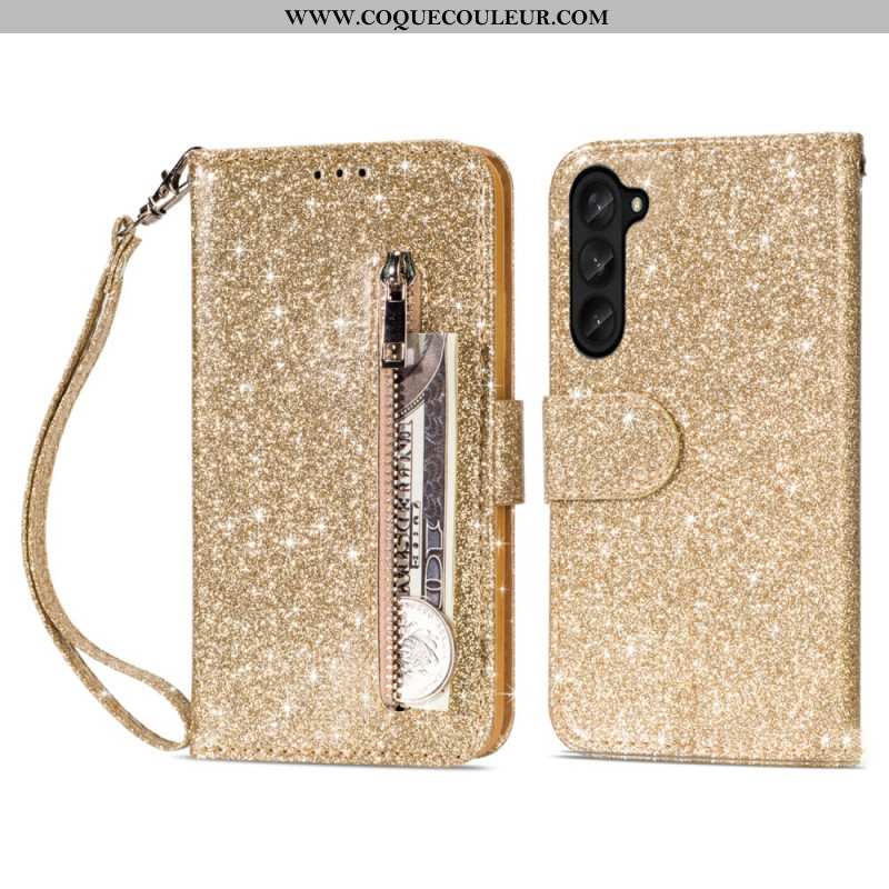 Housse Samsung Galaxy Z Fold 5 Porte-Monnaie Paillettes à Lanière